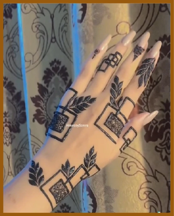 Aesthetic Back Hand Geometric Mehndi Design For Girls